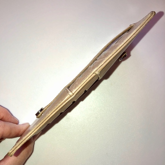 ABAS Italian Calf Skin Slim Leather Long Currency + Card Wallet in Beige + Green - Picture 12 of 15